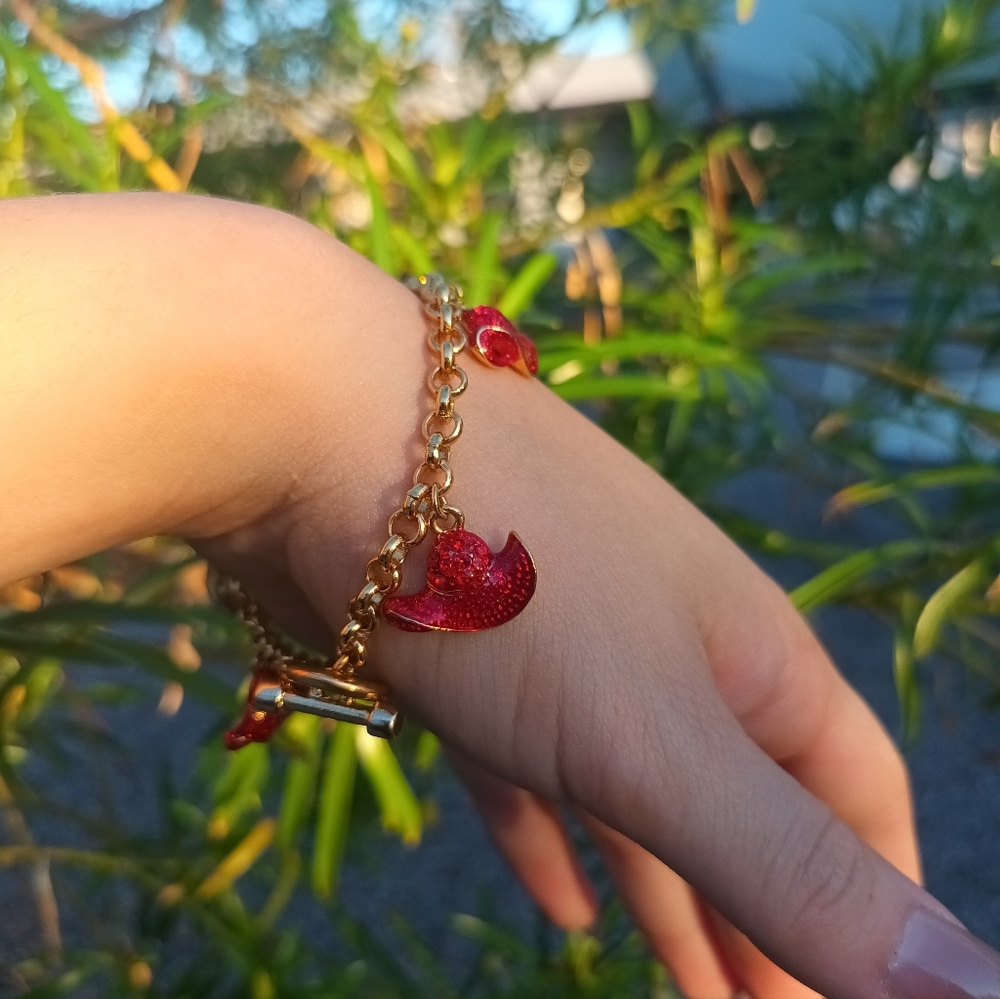 Elegant Red and Gold Tone Avon Charm Bracelet